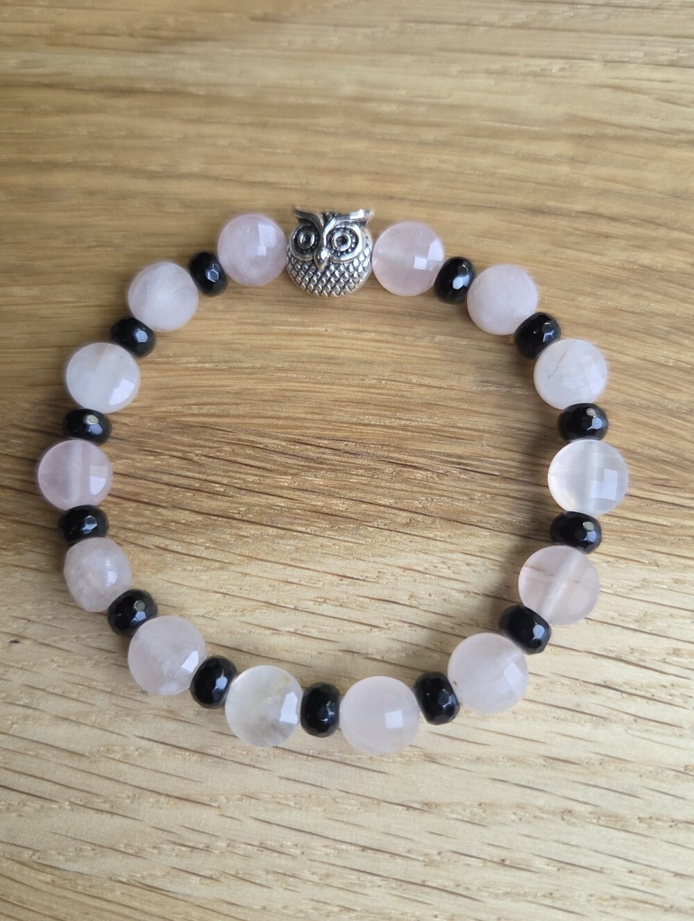 Rose Quartz & Black Onyx Beaded Stretch Bracelet | Handmade